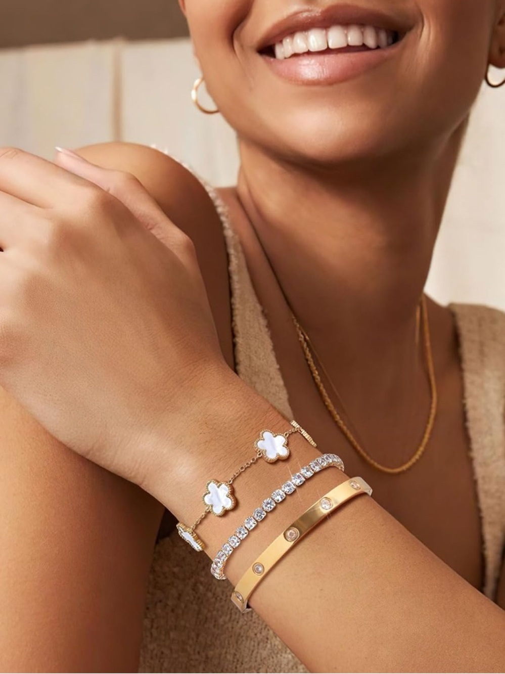 18k Gold Plated Stainless Steel 3pc Trendy Bracelets Stackable NEW